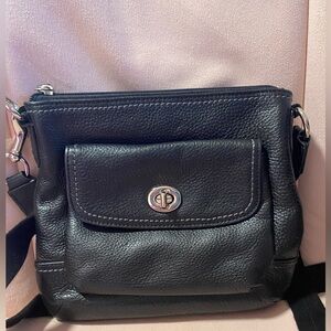 Coach crossbody - black with green liner, EUC
